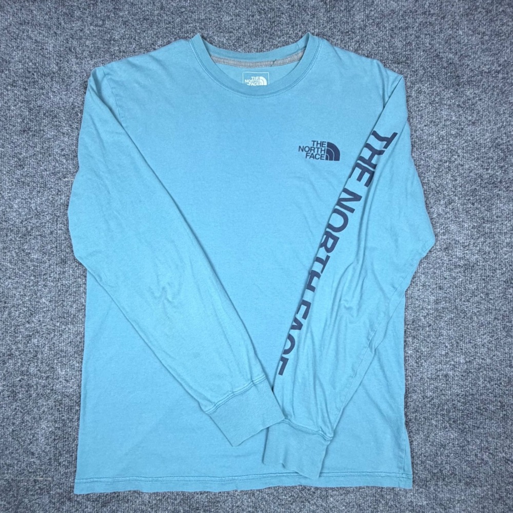 The North Face Mens Long Sleeve Graphic T-Shirt Blue Teal Logo BX8R081 Medium
